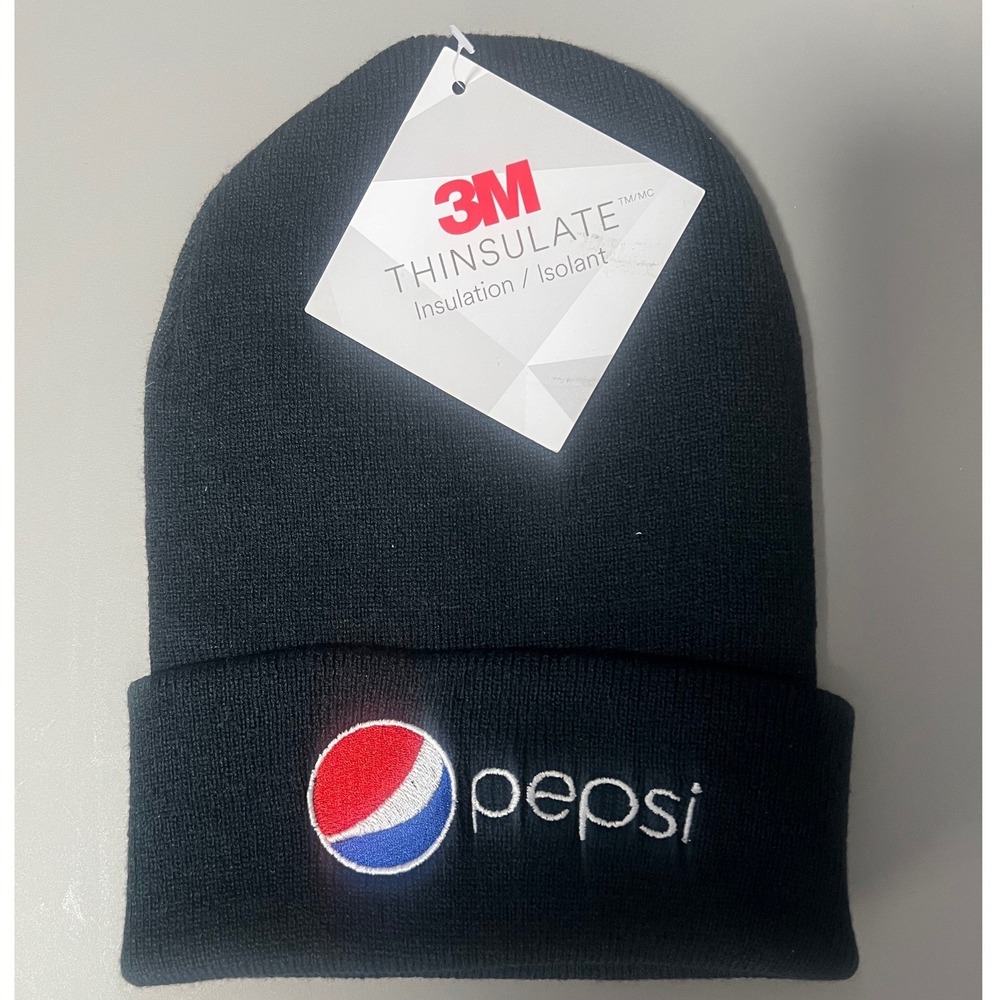 Pepsi Beanie Hat Black 3M Thinsulate Winter Warm Knit Cap OSFA‎